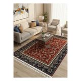 Bazaarforum Bambu Premium Etnik Desenli Salon Halısı, Koridor Halısı, Yatak Odası Halısı, Çok Desenli Kırmızı-Lacivert, 100 x 300