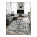 Bazaarforum Bambu Premium Etnik Desenli Salon Halısı, Koridor Halısı, Yatak Odası Halısı, Eskitme Gri Desenli, 80 x 200