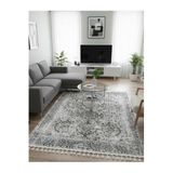 Bazaarforum Bambu Premium Etnik Desenli Salon Halısı, Koridor Halısı, Yatak Odası Halısı, Eskitme Gri Desenli, 80 x 300