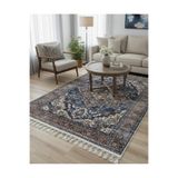 Bazaarforum Bambu Premium Etnik Desenli Salon Halısı, Koridor Halısı, Yatak Odası Halısı, Eskitme Mavi, 80 x 200