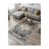 Bazaarforum Bambu Premium Etnik Desenli Salon Halısı, Koridor Halısı, Yatak Odası Halısı, Gri Desenli, 160 x 230
