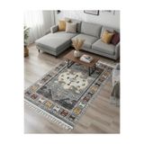 Bazaarforum Bambu Premium Etnik Desenli Salon Halısı, Koridor Halısı, Yatak Odası Halısı, Gri Desenli, 80 x 200