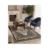 Bazaarforum Bambu Premium Etnik Desenli Salon Halısı, Koridor Halısı, Yatak Odası Halısı, Kahve Tonları - Lacivert, 200 x 300