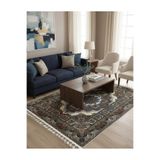 Bazaarforum Bambu Premium Etnik Desenli Salon Halısı, Koridor Halısı, Yatak Odası Halısı, Kahverengi Mavi Geçişli, 100 x 300