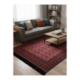 Bazaarforum Bambu Premium Etnik Desenli Salon Halısı, Koridor Halısı, Yatak Odası Halısı, Kırmızı-Siyah, 120 x 180