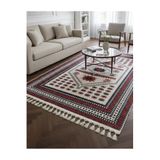 Bazaarforum Bambu Premium Etnik Desenli Salon Halısı, Koridor Halısı, Yatak Odası Halısı, Krem-Kırmızı-Siyah, 80 x 200
