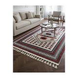 Bazaarforum Bambu Premium Etnik Desenli Salon Halısı, Koridor Halısı, Yatak Odası Halısı, Krem-Kırmızı-Siyah, 80 x 300