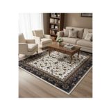 Bazaarforum Bambu Premium Etnik Desenli Salon Halısı, Koridor Halısı, Yatak Odası Halısı, Krem-Mavi, 120 x 180