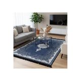 Bazaarforum Bambu Premium Etnik Desenli Salon Halısı, Koridor Halısı, Yatak Odası Halısı, Lacivert-Krem, 80 x 300