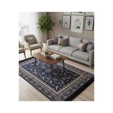 Bazaarforum Bambu Premium Etnik Desenli Salon Halısı, Koridor Halısı, Yatak Odası Halısı, Lacivert Üstüne Çok Desenli, 100 x 160