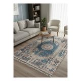 Bazaarforum Bambu Premium Etnik Desenli Salon Halısı, Koridor Halısı, Yatak Odası Halısı, Mavi Bej Geçişli, 80 x 300