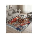 Bazaarforum Bambu Premium Etnik Desenli Salon Halısı, Koridor Halısı, Yatak Odası Halısı, Mavi-Kırmızı-Turuncu, 100 x 200
