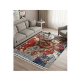 Bazaarforum Bambu Premium Etnik Desenli Salon Halısı, Koridor Halısı, Yatak Odası Halısı, Mavi-Kırmızı-Turuncu, 80 x 150