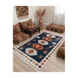 Bazaarforum Bambu Premium Etnik Desenli Salon Halısı, Koridor Halısı, Yatak Odası Halısı, Mavi Üstü Etnik Renkler, 100 x 300