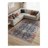 Bazaarforum Bambu Premium Etnik Desenli Salon Halısı, Koridor Halısı, Yatak Odası Halısı, Mavi Zemin Kırmızı, 100 x 200