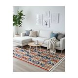 Bazaarforum Bambu Premium Etnik Desenli Salon Halısı, Koridor Halısı, Yatak Odası Halısı, Sarı-Mavi-Turuncu-Kırmızı, 200 x 300