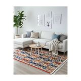 Bazaarforum Bambu Premium Etnik Desenli Salon Halısı, Koridor Halısı, Yatak Odası Halısı, Sarı-Mavi-Turuncu-Kırmızı, 80 x 300