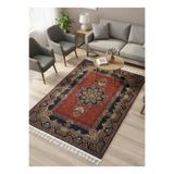 Bazaarforum Bambu Premium Etnik Desenli Salon Halısı, Koridor Halısı, Yatak Odası Halısı, Siyah-Kahve-Kırmızı, 100 x 300