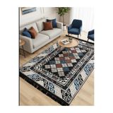 Bazaarforum Bambu Premium Etnik Desenli Salon Halısı, Koridor Halısı, Yatak Odası Halısı, Siyah-Mavi-Kırmızı, 80 x 150