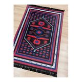 Bazaarforum Bambu Premium Etnik Desenli Salon Halısı, Koridor Halısı, Yatak Odası Halısı, Siyah-Mavi-Kırmızı-Ekru, 80 x 200