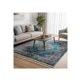 Bazaarforum Bambu Premium Etnik Desenli Salon Halısı, Koridor Halısı, Yatak Odası Halısı, Su Yeşili, 100 x 160