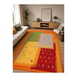 Bazaarforum Dijital Baskı Pamuk Dokuma Kaymaz Taban Salon Halısı – Antre, Koridor ve Oda İçin, Kırmızı - Sarı - Yeşil, 100 x 450