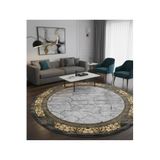 Bazaarforum Dijital Baskı Pamuk Dokuma Kaymaz Taban Yıkanabilir Yuvarlak Salon Halısı Mutfak, Koridor Halısı, Gri-Siyah-Gold, 200 x 200