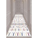 Bazaarforum Dijital Baskı Pamuk Dokuma Taban Desenli Yolluk Koridor Halısı, Beyaz, 40 x 60