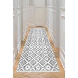 Bazaarforum Dijital Baskı Pamuk Dokuma Taban Desenli Yolluk Koridor Halısı, Gri, 100 x 200 YOLLUK24.