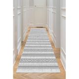 Bazaarforum Dijital Baskı Pamuk Dokuma Taban Desenli Yolluk Koridor Halısı, Gri, 100 x 250 YOLLUK10.