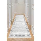 Bazaarforum Dijital Baskı Pamuk Dokuma Taban Desenli Yolluk Koridor Halısı, Gri, 80 x 300 YOLLUK8.