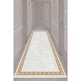Bazaarforum Dijital Baskı Pamuk Dokuma Taban Desenli Yolluk Koridor Halısı, Gri-Hardal, 200 x 290