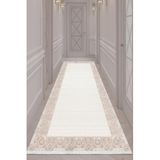 Bazaarforum Dijital Baskı Pamuk Dokuma Taban Desenli Yolluk Koridor Halısı, Krem-Vizon, 80 x 400