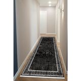 Bazaarforum Dijital Baskı Pamuk Dokuma Taban Desenli Yolluk Koridor Halısı, Siyah, 80 x 400 YOLLUK37.