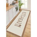 Bazaarforum Dijital Baskı Pamuk Dokuma Taban Mutfak Desenli Yolluk Koridor Halısı-Mutfak Halısı, Kahverengi-Ekru, 160 x 230