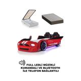 Bazalı Arabalı Yatak Kırmızı Kapıları Açılan Mustang Full Ledli Kumandalı Ve Müzikli+ortopedik Yatak 90x190 Cm