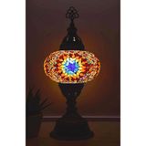 Bazaria Design El Yapımı Mozaik Masa Lambası Yıldız Desenli Camlı Pirinç Gövdeli Dekoratif Abajur E14 Duy Otantik Gece Lambası - Çok Renkli