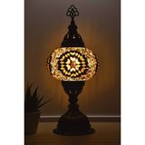 Bazaria Design El Yapımı Mozaik Masa Lambası Yıldız Desenli Camlı Pirinç Gövdeli Dekoratif Abajur E14 Duy Otantik Gece Lambası - Kahverengi - Bal