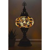 Bazaria Design El Yapımı Mozaik Masa Lambası Yıldız Desenli Camlı Pirinç Gövdeli Dekoratif Abajur E14 Duy Otantik Gece Lambası - Kahverengi