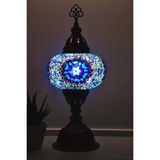 Bazaria Design El Yapımı Mozaik Masa Lambası Yıldız Desenli Camlı Pirinç Gövdeli Dekoratif Abajur E14 Duy Otantik Gece Lambası - Lacivert - Mavi