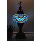 Bazaria Design El Yapımı Mozaik Masa Lambası Yıldız Desenli Camlı Pirinç Gövdeli Dekoratif Abajur E14 Duy Otantik Gece Lambası - Turkuaz