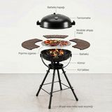 BAZZ360 360° Masalı Kapaklı Kömürlü Barbekü Mangal – 55 cm Izgara, Termometreli, 92 cm Yük - Çok Renkli