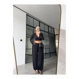 BB Bensu Buyruk BAĞLAMALI CROP BLUZ ŞALVAR PANTOLON TAKIM SİYAH