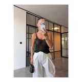 BB Bensu Buyruk PULLU TRİKO ASKILI BLUZ SİYAH