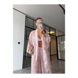 BB Bensu Buyruk ŞORT ASTARLI TÜL ŞALVAR PANTOLON KİMONO TAKIM PEMBE