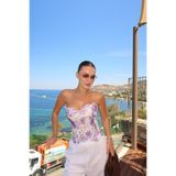BB Bensu Buyruk TRANSPARAN DESENLİ KORSE BLUZ LİLA