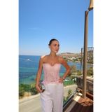 BB Bensu Buyruk TRANSPARAN KORSE BLUZ PEMBE