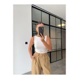 BB Bensu Buyruk YANI BÜZGÜLÜ PAMUKLU ASKILI EKRU BLUZ