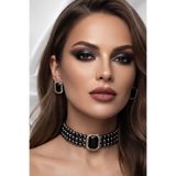 bb bridal boutique Baget SiyahTaşlı Füme Boncuklu Choker Set Takım, Füme Boncuk Kolye , Tasma Kolye ,Küpe , Gold Kaplama Tasarım Set Kolye, Abiye Takı,