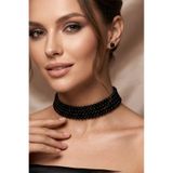 bb bridal boutique Cam Siyah İncili Tasma Kolye, 4 Sıralı Choker Kolye, Tasarım Kolye, Şık Kolye, Kolye Küpe Takım, Set Kolye